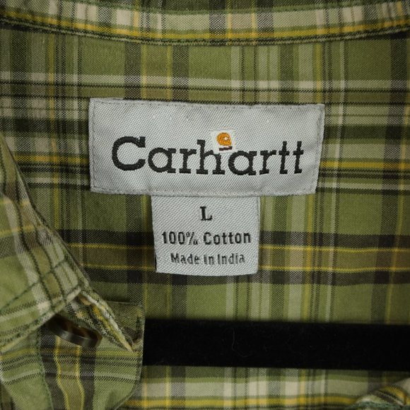 Carhartt Green Plaid Short Sleeve Button Up Shirt Size Large - Picture 5 of 6
